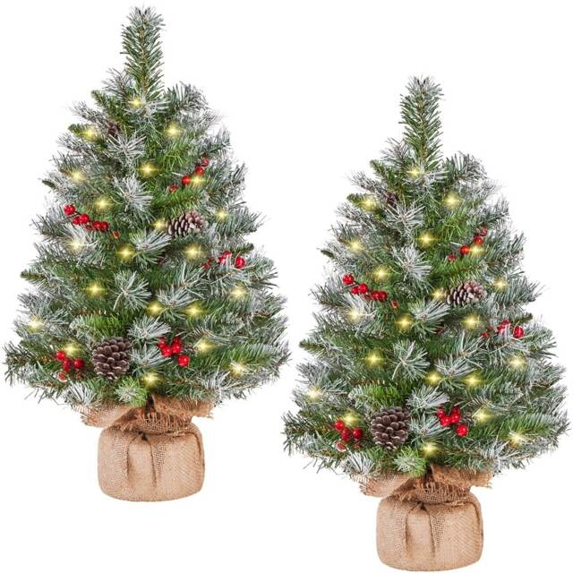 Yaheetech Set of 2 Mini Frosted Christmas Tree with Pinecones and Berries