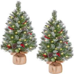Yaheetech Set of 2 Mini Frosted Christmas Tree with Pinecones and Berries