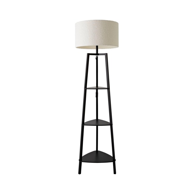 ValueLights Hiru Black 3 Tier Shelf Floor Lamp Cream Shade Cream Black
