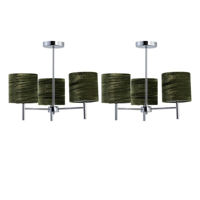 Set of 2 Brea - Chrome Light Fittings with Green Velvet Shades Chrome Green 2