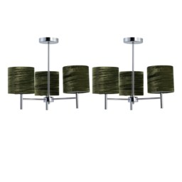 Set of 2 Brea - Chrome Light Fittings with Green Velvet Shades Chrome Green 2