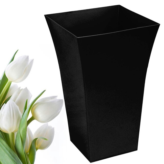 1 x Black Plastic Contemporary Milano Shiny Gloss Flower Planter For Home, Garden & Patios Black