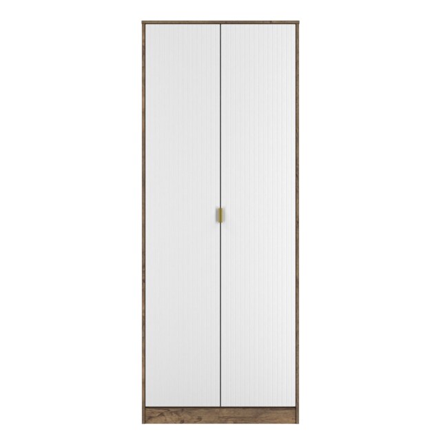 Denver Tall Double Wardrobe in White Matt & Vintage Oak (Ready Assembled) White White Matt & Vintage Oak