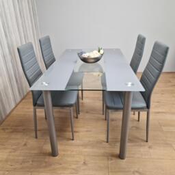 Dining Table and 4 Chairs Modern Grey Glass Table With 4 Grey Chairs Dining Room Furniture Grey One Size 5