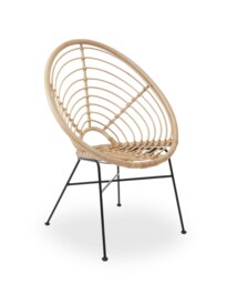 Orsina Natural Rattan Brown Round Chair with Black Metal Legs, Rattan Dining Chair, Robust Rattan Lounge Chair