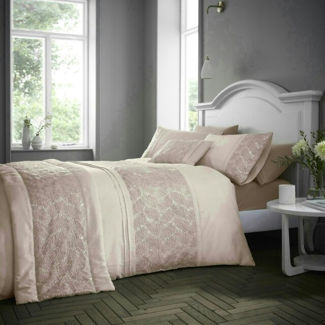 Portfolio Home Rouen Embellished Sequins Bedding Duvet Cover Set Pink Super King