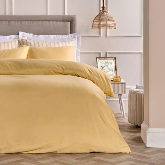 OHS Plain Dyed Duvet Cover with Pillowcase Bedding Set Yellow Lemon Single