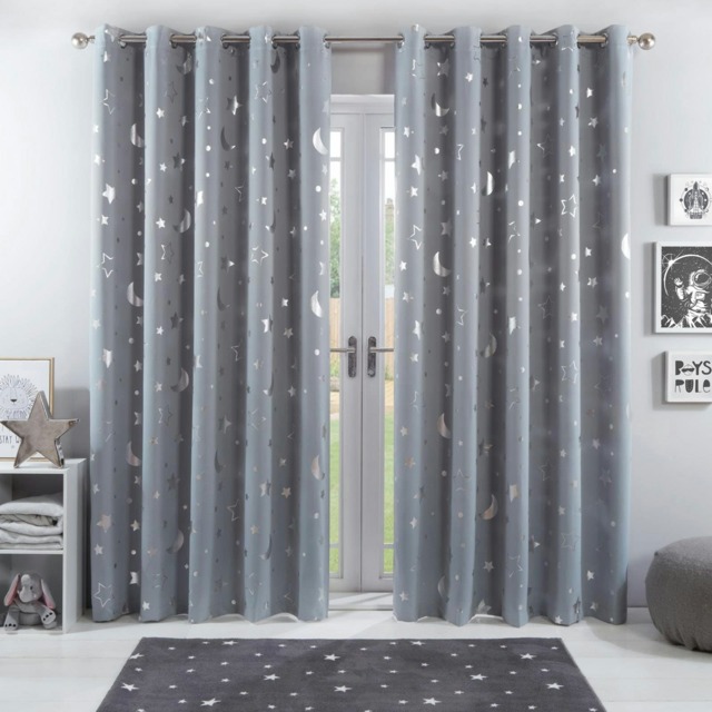 "OHS Galaxy Print Eyelet Blackout Curtains, 46x72"" - Silver"