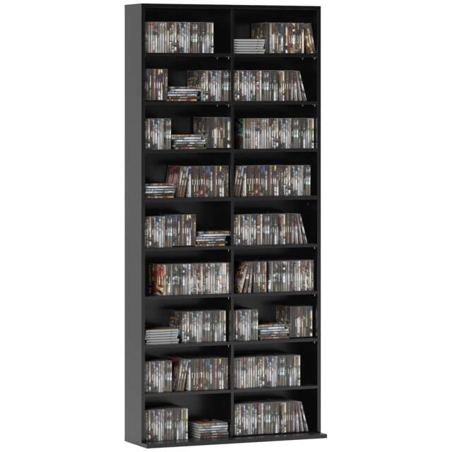 HOMCOM 640 CD Storage Unit 360 DVD Storage Tower w/ 18 Compartments Black Black