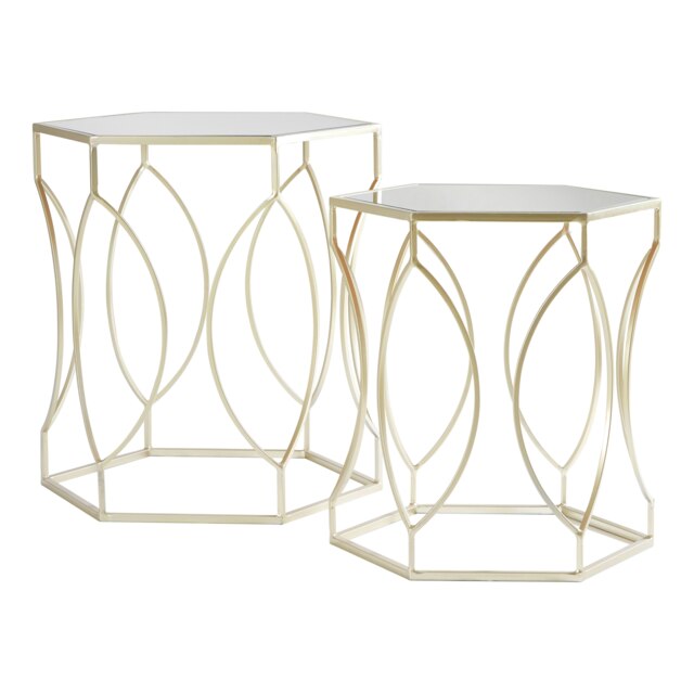 Interiors By Premier Sleek Set Of Two Champagne Finish Tables, Metallic Champagne Frame Side Table, Sleek Small Table For Lounge Gold