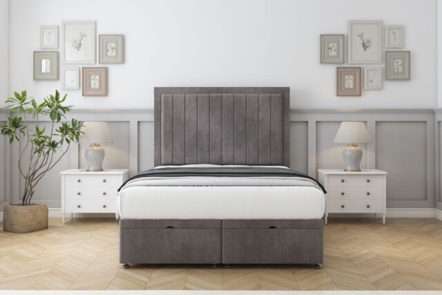 "Sloomy Pemberton Slate Naples Ottoman Bed Base With 26"" Strutted Headboard 4' Small Double Grey Slate Small Double 1"