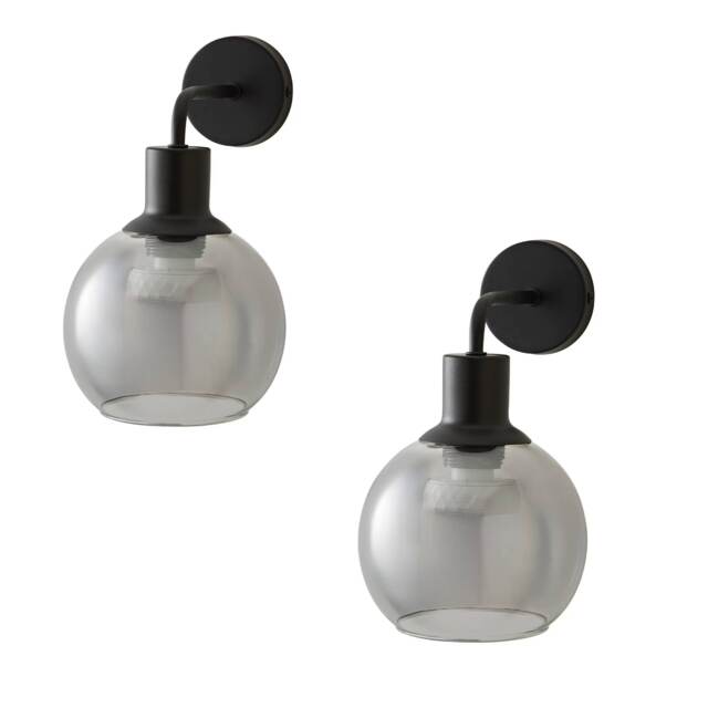ValueLights Bellamy Pair Black Glass Rechargeable Wall Lights Black