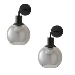 ValueLights Bellamy Pair Black Glass Rechargeable Wall Lights Black