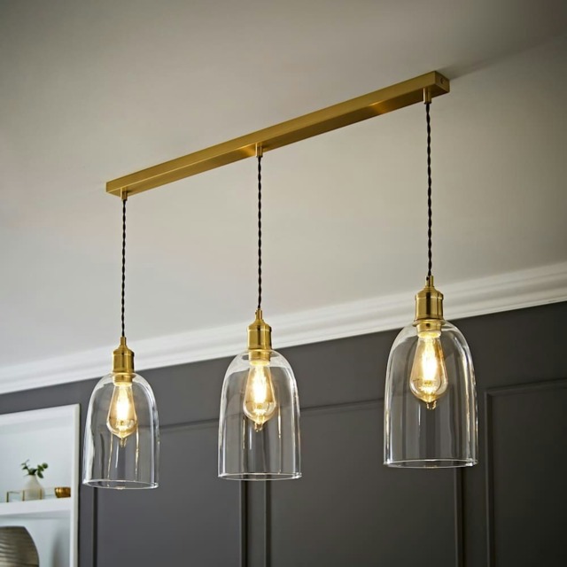 ValueLights Kira Glass Cloche Dome 3 Drop Bar Brushed Gold Diner Ceiling Pendant Light Gold