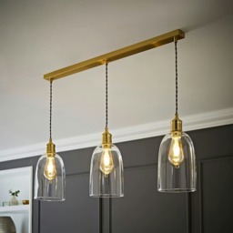 ValueLights Kira Glass Cloche Dome 3 Drop Bar Brushed Gold Diner Ceiling Pendant Light Gold