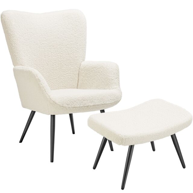 Armchair Hygge - padded, armrests and ergonomic backrest, 150 kg load capacity Cream Bouclé cream/black One Size 1