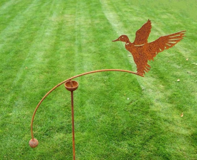 Duck Flying Wind Rocker Single Bare Metal - Ready to Rust - Steel - L66 x W54 x H148.5 cm