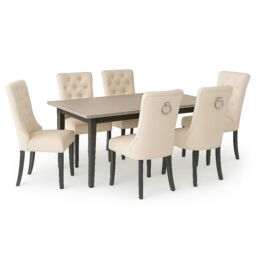 Natural Set of Six Studded Velvet Dining Chair with Ring Knocker Detail Cream Natural