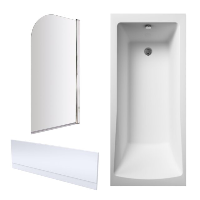 Balterley Square Single Ended Bath with Front Panel & Round Corner Screen