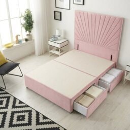 Sunburst Divan Bed with 2 Drawers & 54'' Floor Standing Headboard Plush Velvet Pink Pink