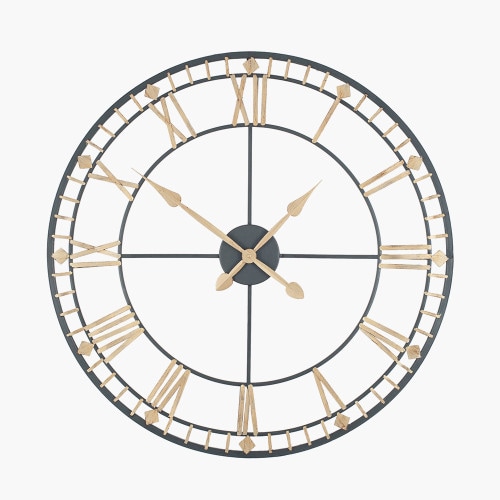 Large Round Wall Clock in Antique Bronze and Gold Metal
