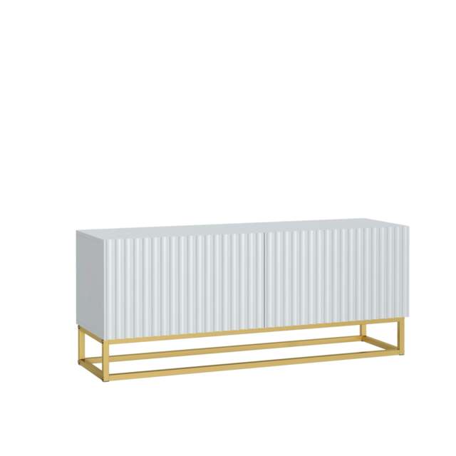 TV Unit 100cm White Matt with Fluted Fronts and Gold Legs White One Size 1