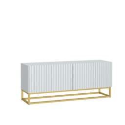 TV Unit 100cm White Matt with Fluted Fronts and Gold Legs White One Size 1