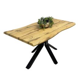 Durable Wooden Dining Table with X-Shaped Iron Legs, Curved Edge for Dining, Work, or Study (Length 140cm)