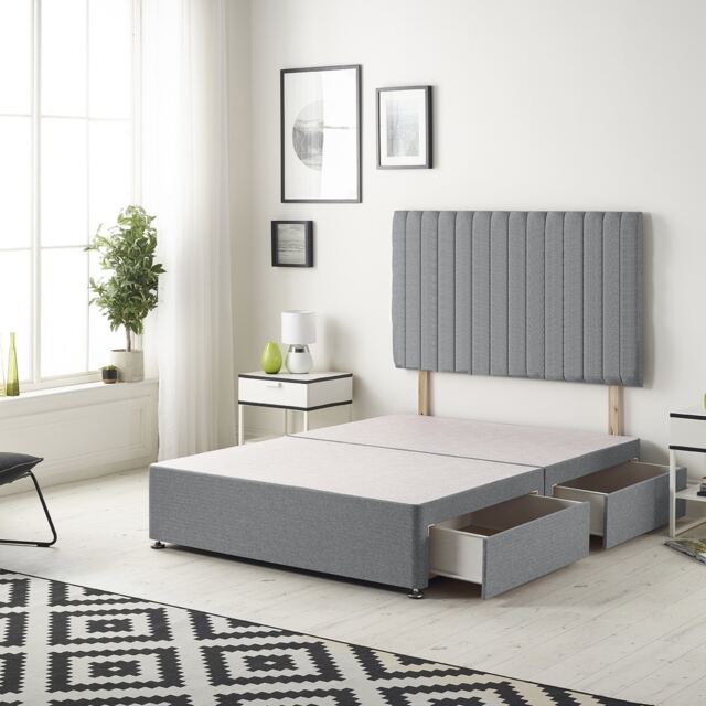 Texas Divan Bed Base with 2 Drawers & 30 Inch Headboard Plush Velvet Grey Charcoal