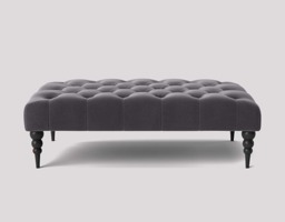 Alyana 90cm Rectangle Ottoman Bench with Wooden Legs- Steel Grey Plush Velvet Chesterfield Upholstered Footstool