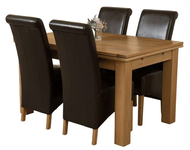Richmond 140-220cm Oak Extending Dining Table & 4 Montana Leather Chairs Brown Brown