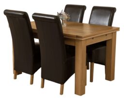 Richmond 140-220cm Oak Extending Dining Table & 4 Montana Leather Chairs Brown Brown