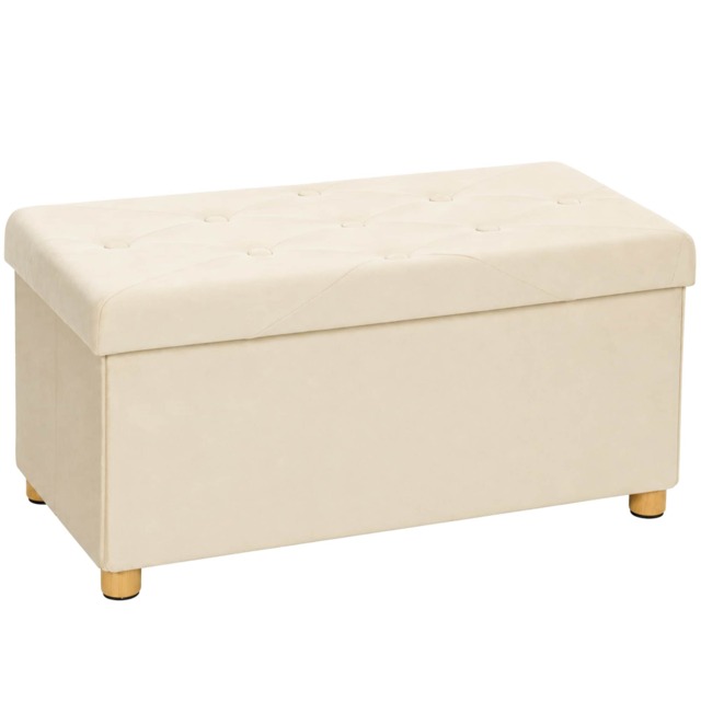 HOMCOM Velvet Upholstered Foldable Ottoman Footrest with Wood Legs
