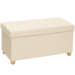 HOMCOM Velvet Upholstered Foldable Ottoman Footrest with Wood Legs