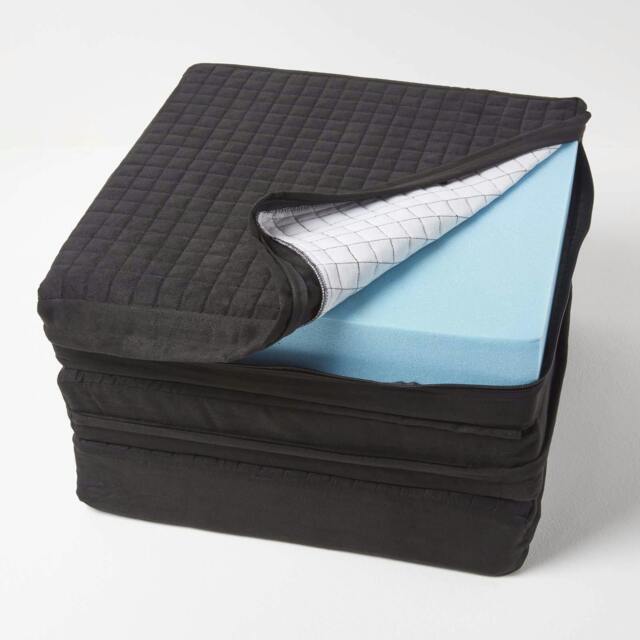 Homescapes Black Quilted Polyester 3 Seater Orthopaedic Booster Cushion Cover Black Black 150 x 50 x 10 cm