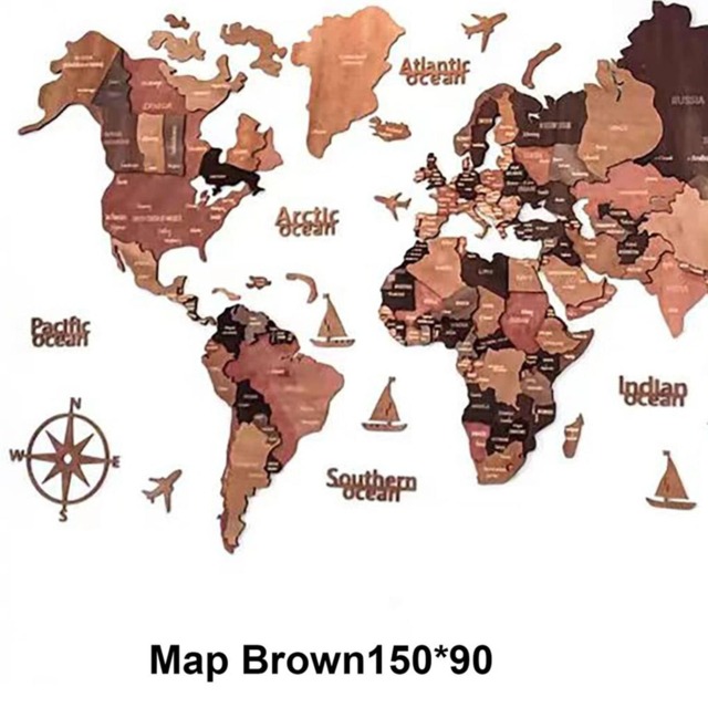 3D Wooden World Map Wall Decor Wall Art Home Office Travel Birthday Decoration