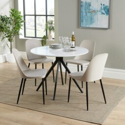 Aspen White 100cm Round Dining Table with 4 Duo Plastic Chairs - Modern Dining Set Brown Calico One Size 1