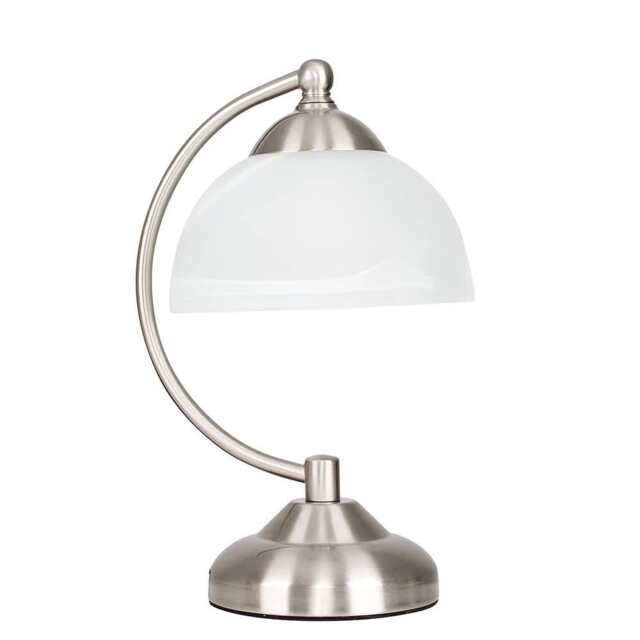 ValueLights Stamford Pair Curved Brushed Chrome and Frosted Glass Bedside Table Lamps and Bulbs