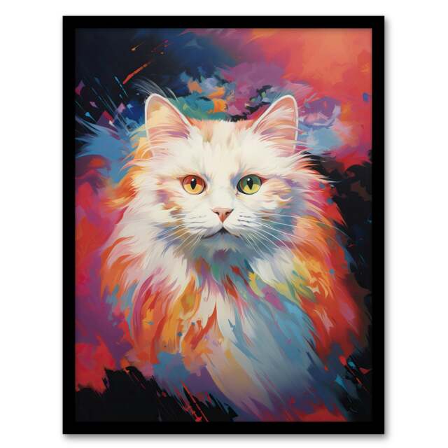 White Birman Cat Lover Gift Pet Portrait Black Framed Wall Art Print A4