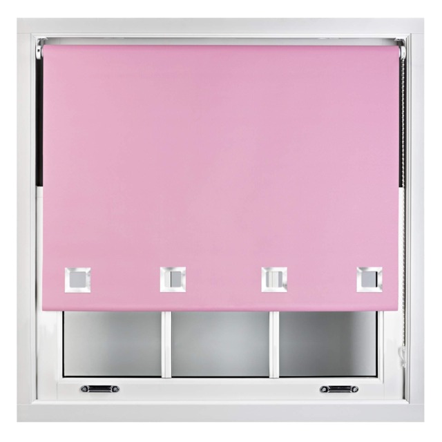 FURNISHED Blackout Roller Blinds with Large Square Eyelets Made to Measure Window Shade Pink Pink (W) 90cm x (L) 165cm