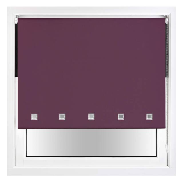 FURNISHED Blackout Roller Blinds with Chrome Square Eyelets and Metal Fittings Purple Aubergine (W) 120cm x (L) 165cm