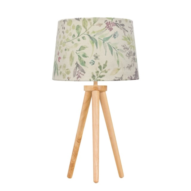 Voyage - Light Oak Table Lamp or Bedside Light with Floral Shade Brown Multi Large 1