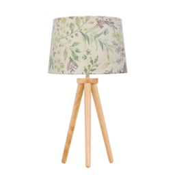 Voyage - Light Oak Table Lamp or Bedside Light with Floral Shade Brown Multi Large 1