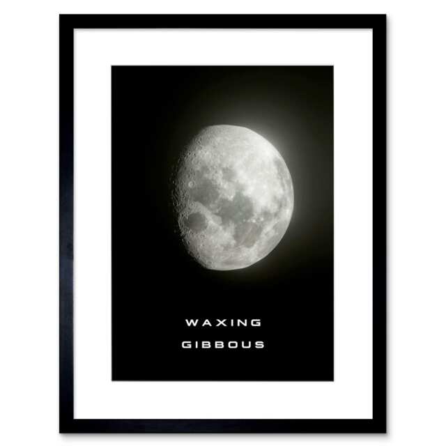 "Phases of Moon Astronomy Waxing Gibbous Lunar 9x7"" Black Framed Wall Art Print"