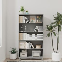 Wide Shelf Tier Wooden Bookcase Shelving Modern Open Display Storage Cabinet Grey Grey 5 Tier Wide 1
