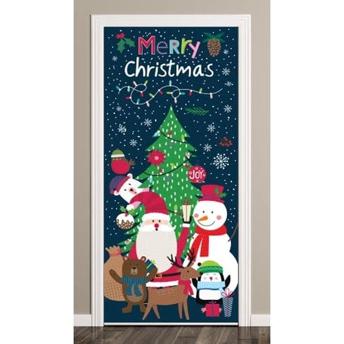Santa And Friends Christmas Door Cover PVC Party Sign Decoration 66cm x 152cm