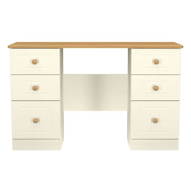 Lancaster 6 Drawer Kneehole Desk in Cream Ash & Oak (Ready Assembled) Cream Cream Ash & Oak