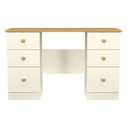 Lancaster 6 Drawer Kneehole Desk in Cream Ash & Oak (Ready Assembled) Cream Cream Ash & Oak