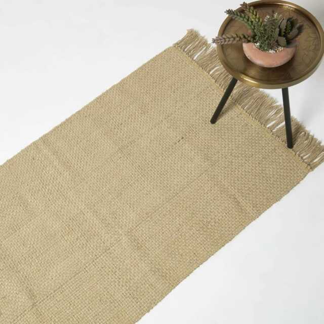Homescapes Zaphyr Natural Handwoven Jute Rug with Tassels - 70 x 120 cm Cream Natural