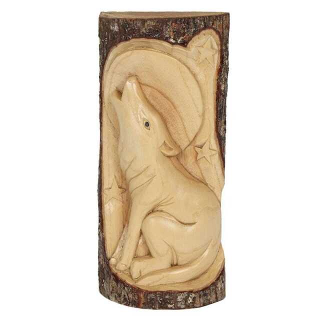Something Different Wolf Wood Carving Wall Art - Beige/Brown - 30cm x 3.5cm x 12cm